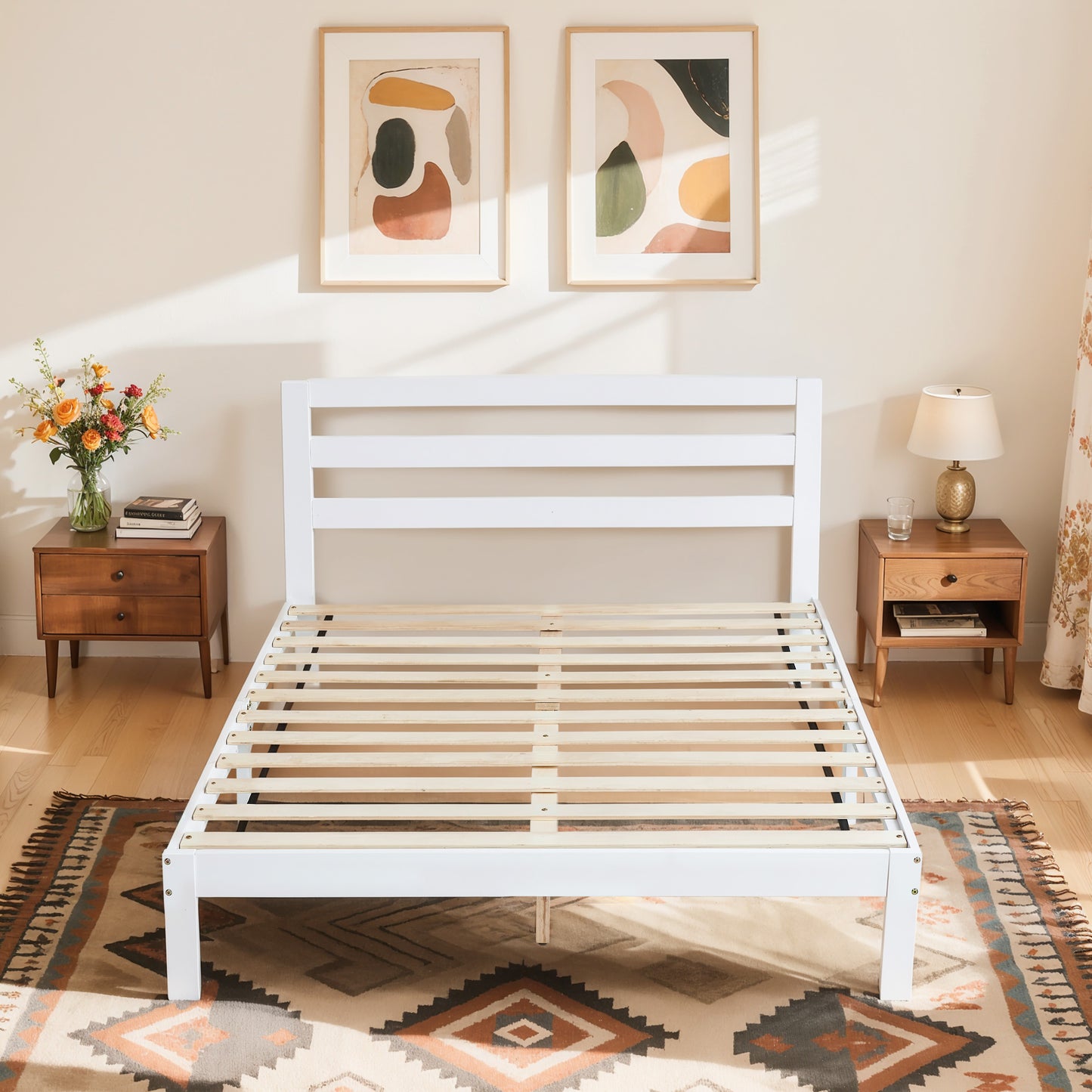CHUN YI 12" Solid Wood Platform Bed Frame with Headboard