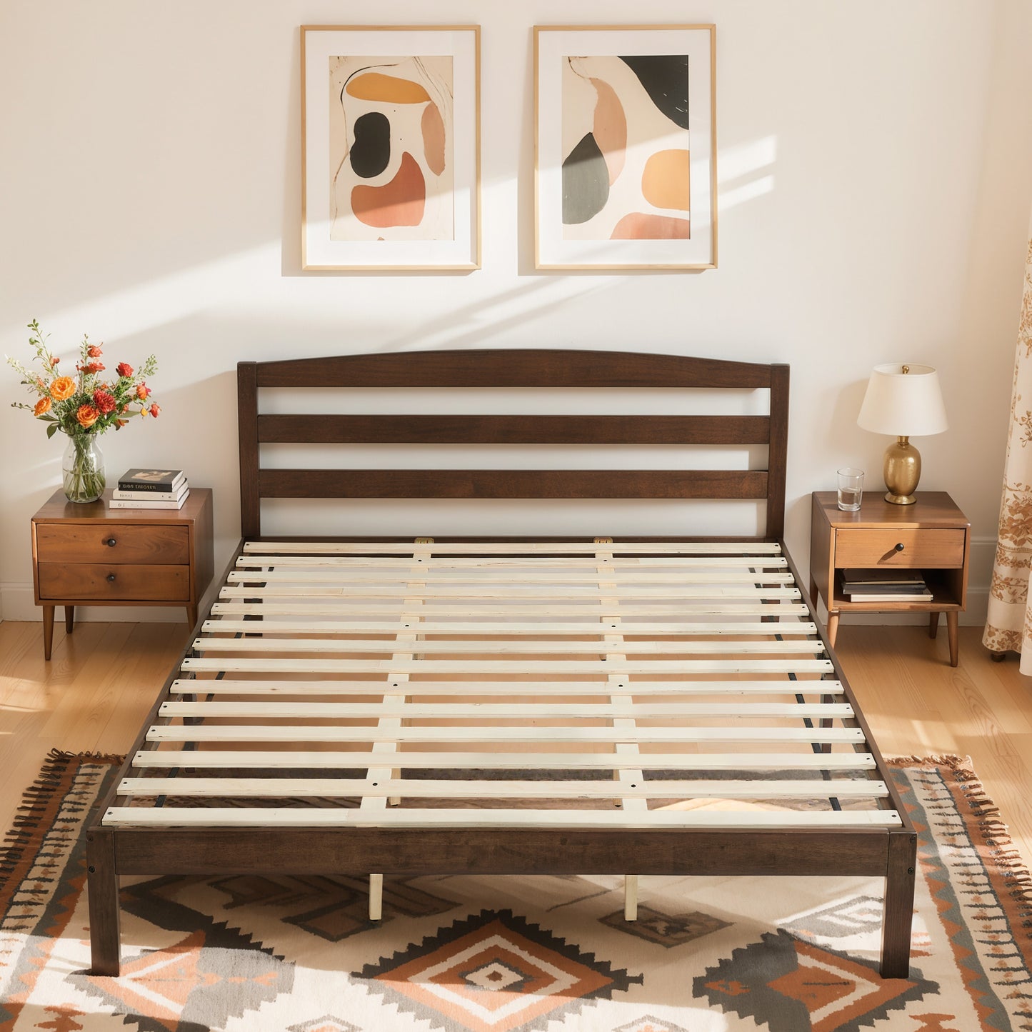 CHUN YI 12" Solid Wood Platform Bed Frame with Headboard
