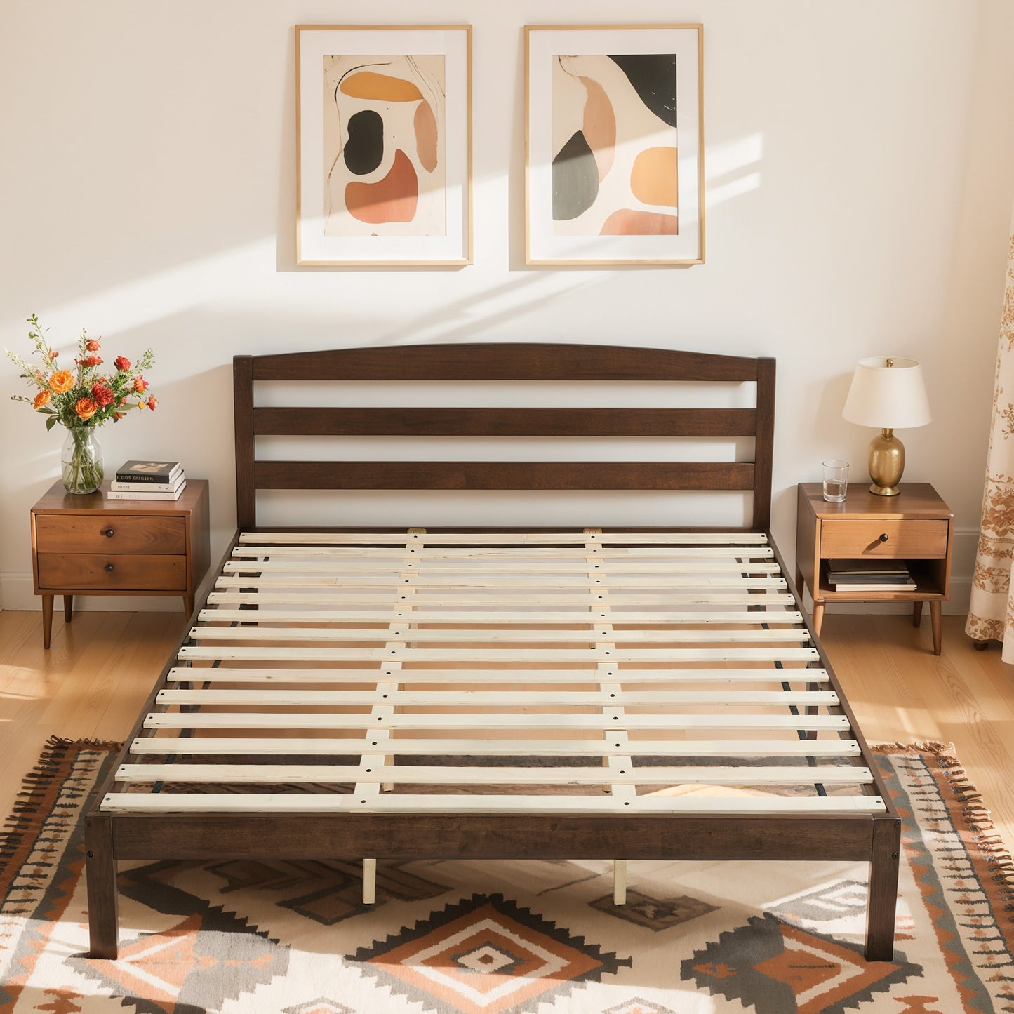 CHUN YI 12" Solid Wood Platform Bed Frame with Headboard