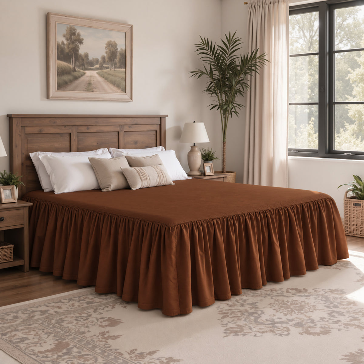 CHUN YI Dust Ruffled Twin Size Bed Skirt, 14 Inch Drop Bedskirt with Split Corners, Washable Smooth Soft Bed Frame Cover