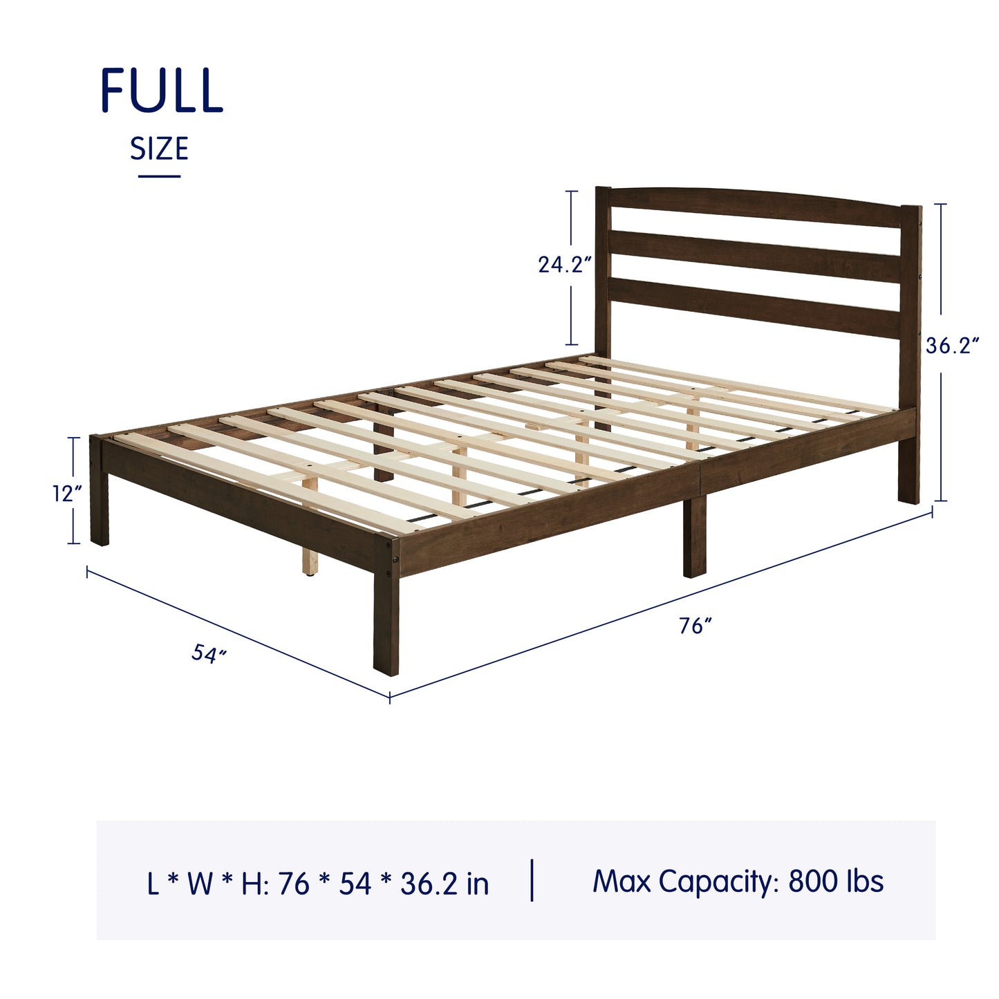 CHUN YI 12" Solid Wood Platform Bed Frame with Headboard
