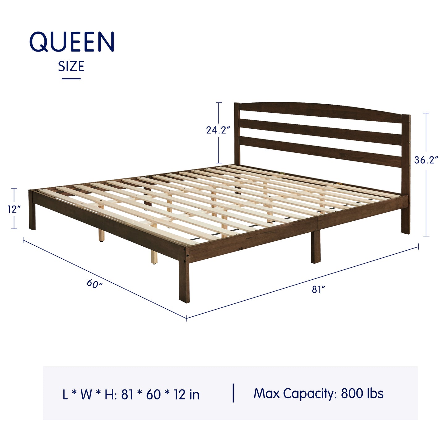 CHUN YI 12" Solid Wood Platform Bed Frame with Headboard
