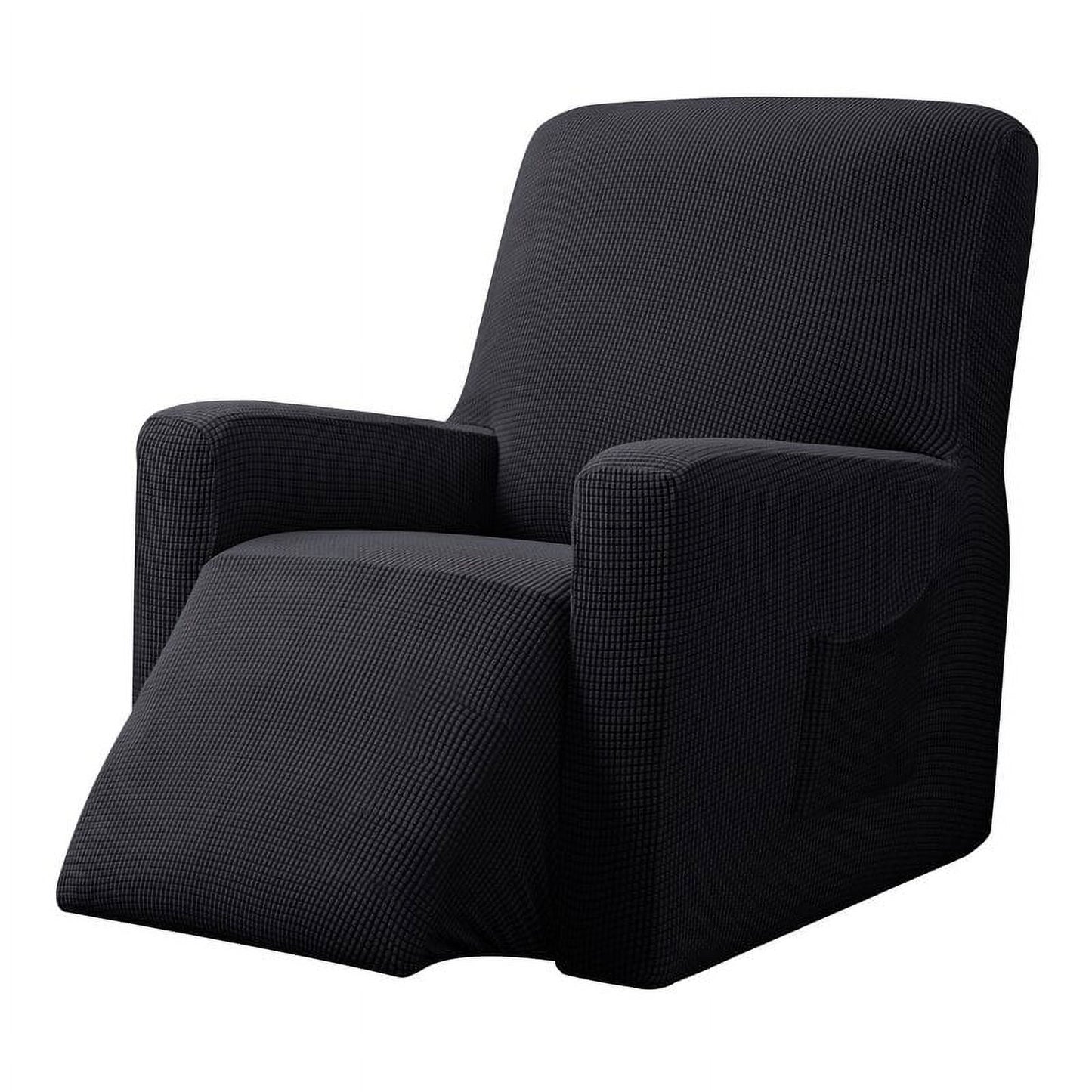 CHUN YI 1 Piece Textured Grid Stretch Recliner Cover with Elastic Bottom Side Pocket for Living Room