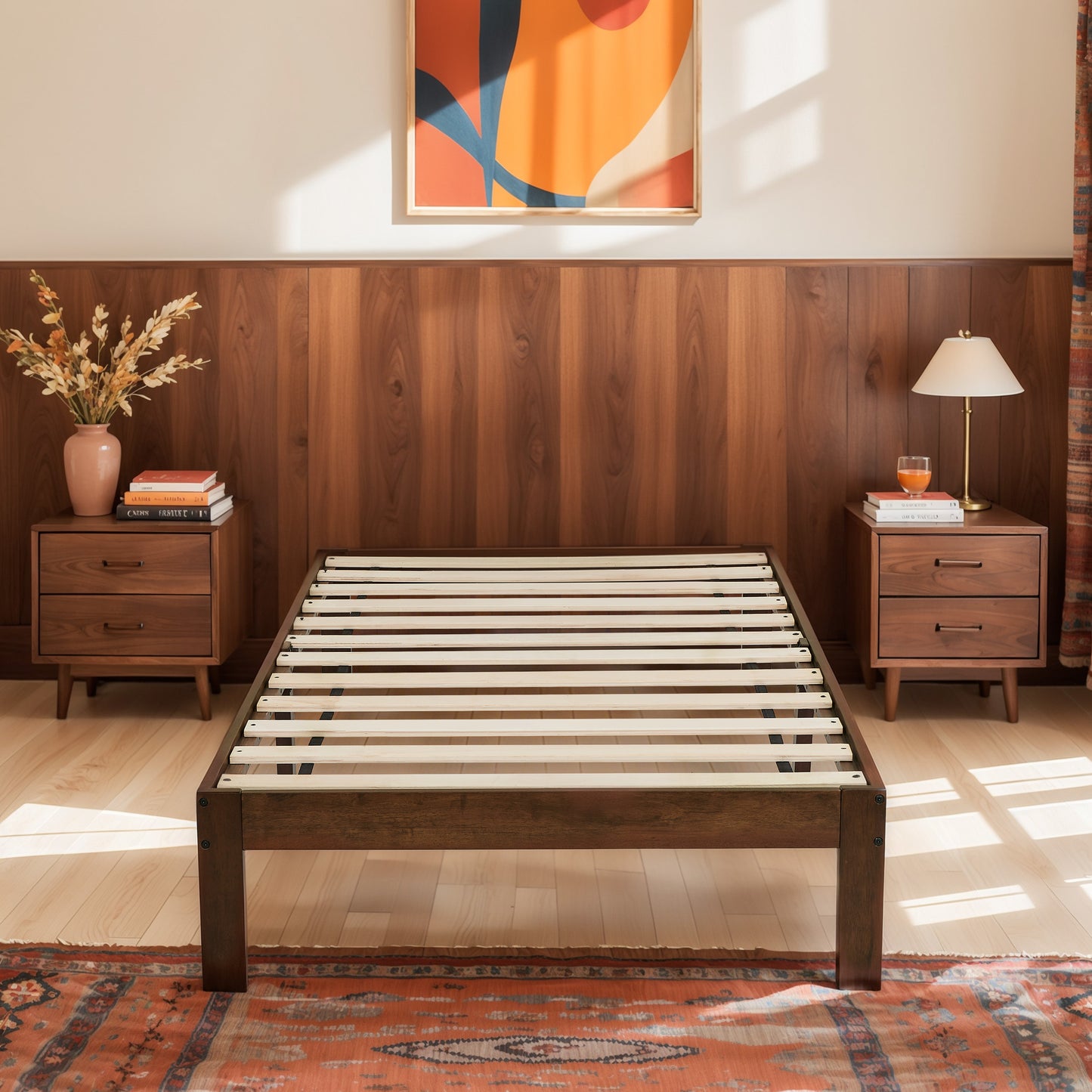 CHUN YI 12" Solid Wood Platform Bed Frame with Wooden Slats