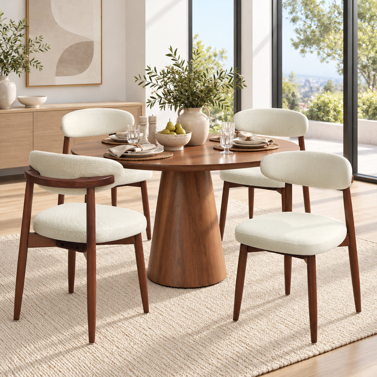 CHUN YI Beige Dining Chairs Set of 2 Mid Century Modern Upholstered Side Dining Chair for Dining Room & Kitchen