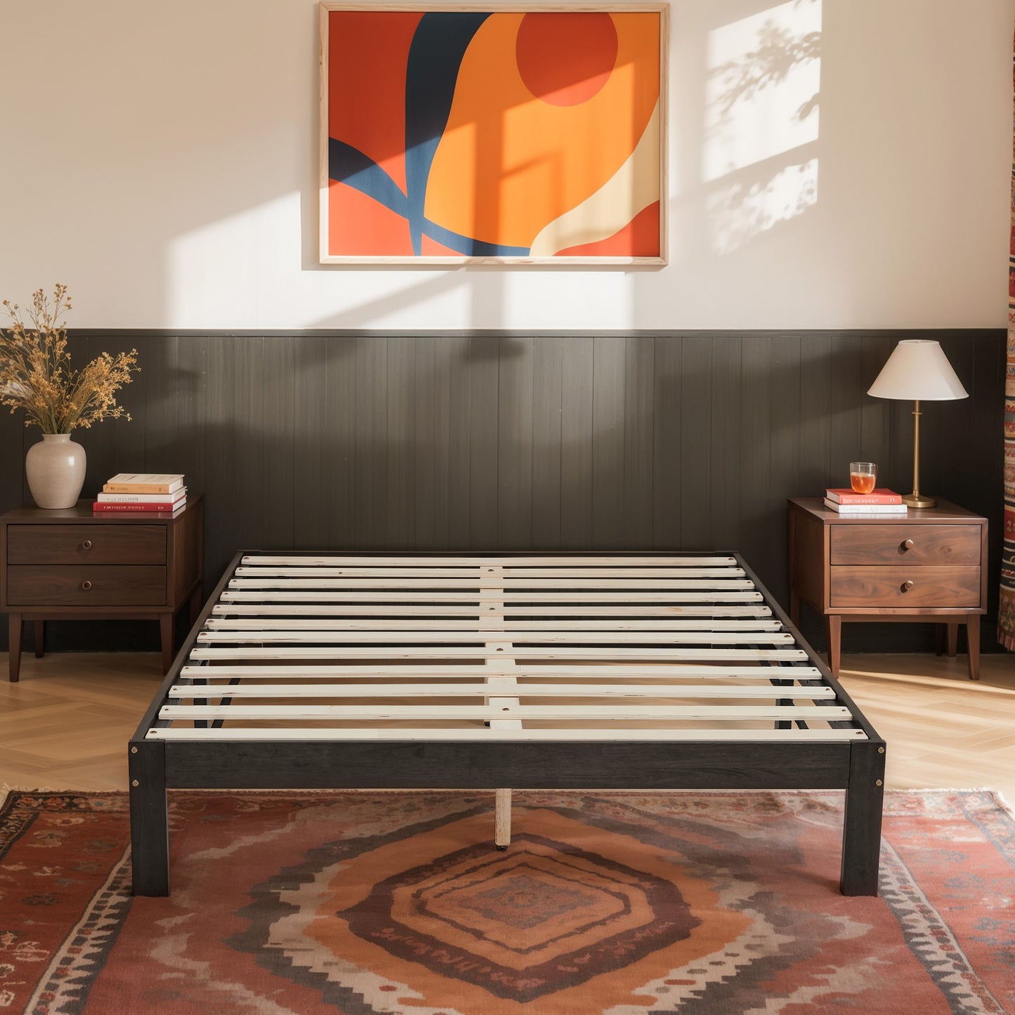 CHUN YI 12" Solid Wood Platform Bed Frame with Wooden Slats