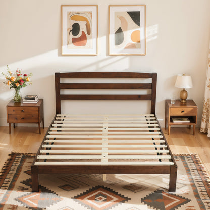 CHUN YI 12" Solid Wood Platform Bed Frame with Headboard