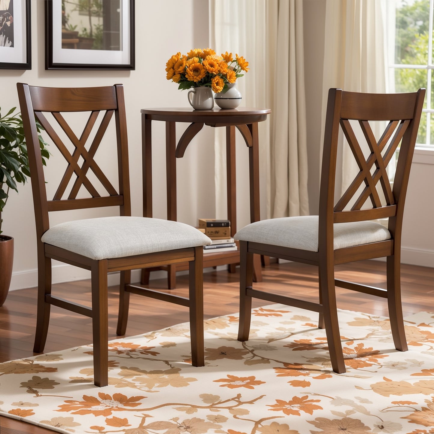 CHUN YI Farmhouse Solid Wood Dining Chairs, Set of 2