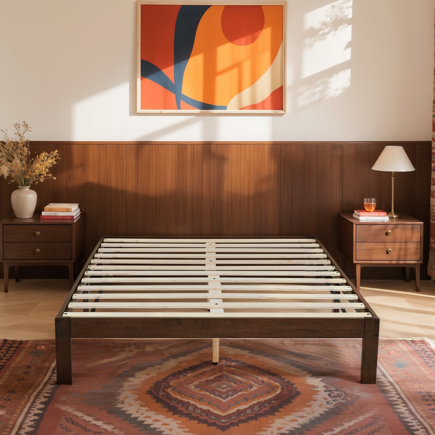 CHUN YI 12" Solid Wood Platform Bed Frame with Wooden Slats