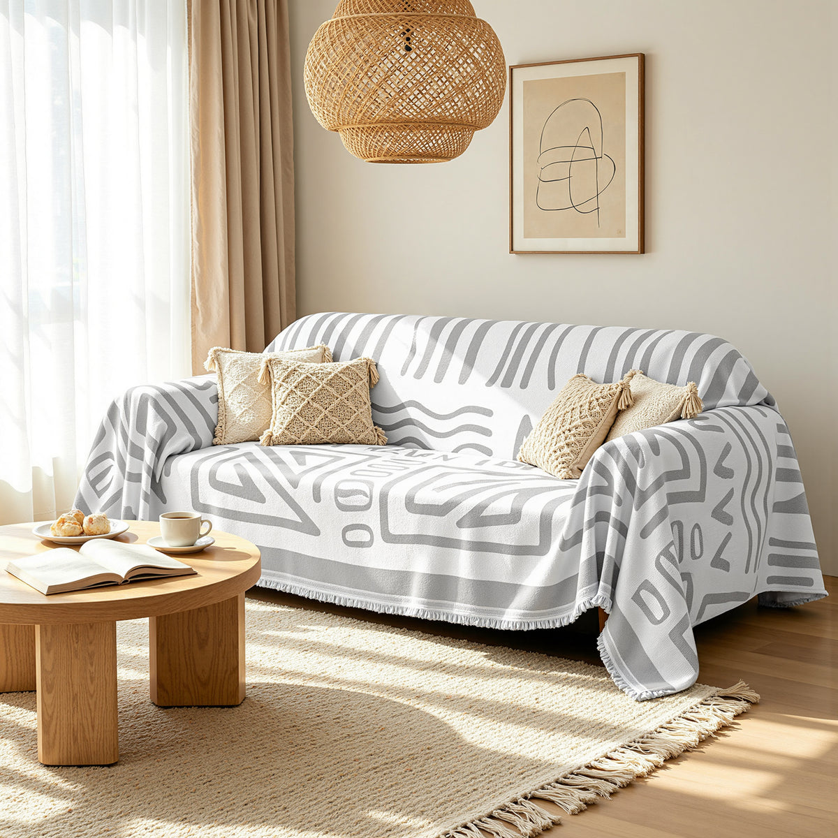 CHUN YI Chenille Couch Cover, Soft Sectional Sofa Covers for Dogs, Washable Couch Covers for 2 Cushion Couch Sofa, Boho L shaped Slipcover, Multi-Use Furniture Protector