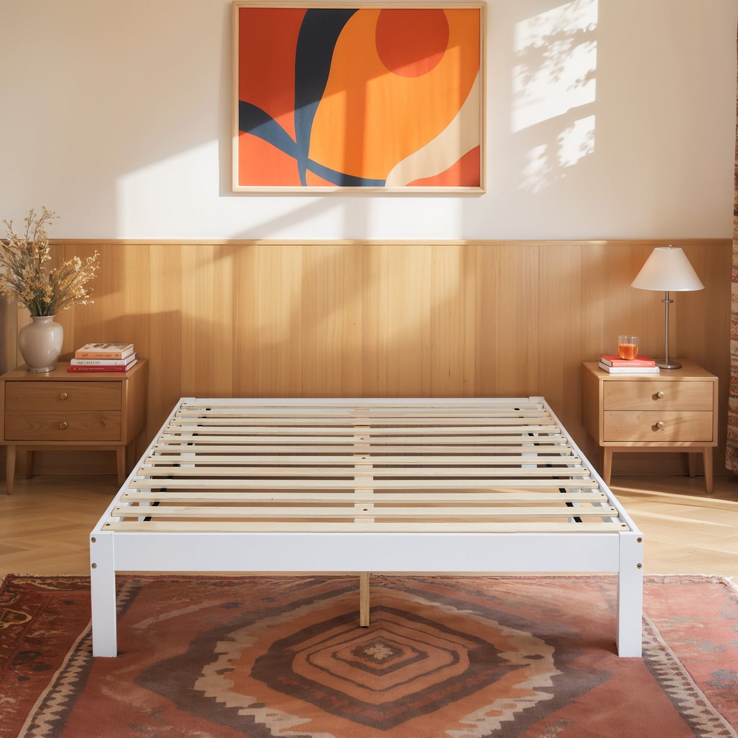 CHUN YI 12" Solid Wood Platform Bed Frame with Wooden Slats