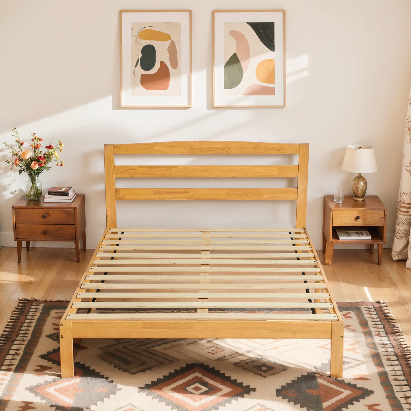 CHUN YI 12" Solid Wood Platform Bed Frame with Headboard
