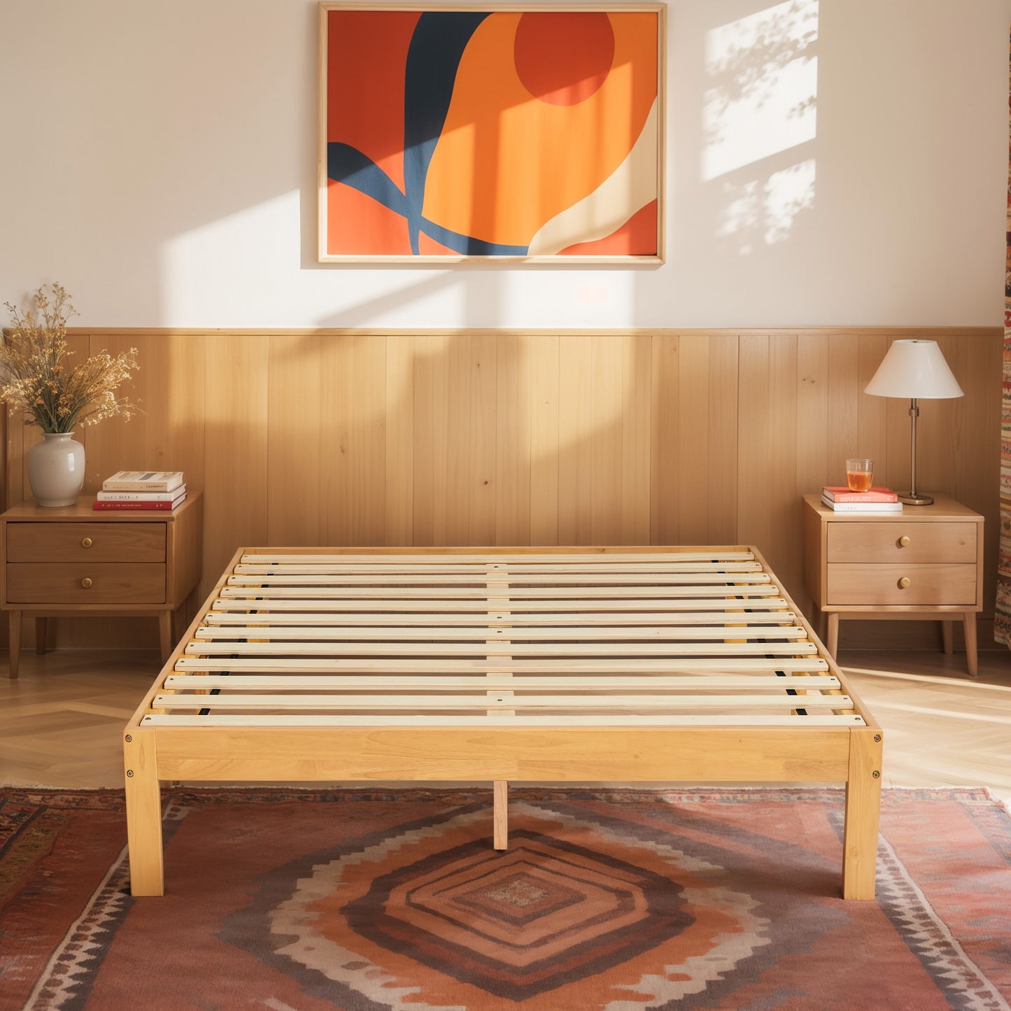CHUN YI 12" Solid Wood Platform Bed Frame with Wooden Slats
