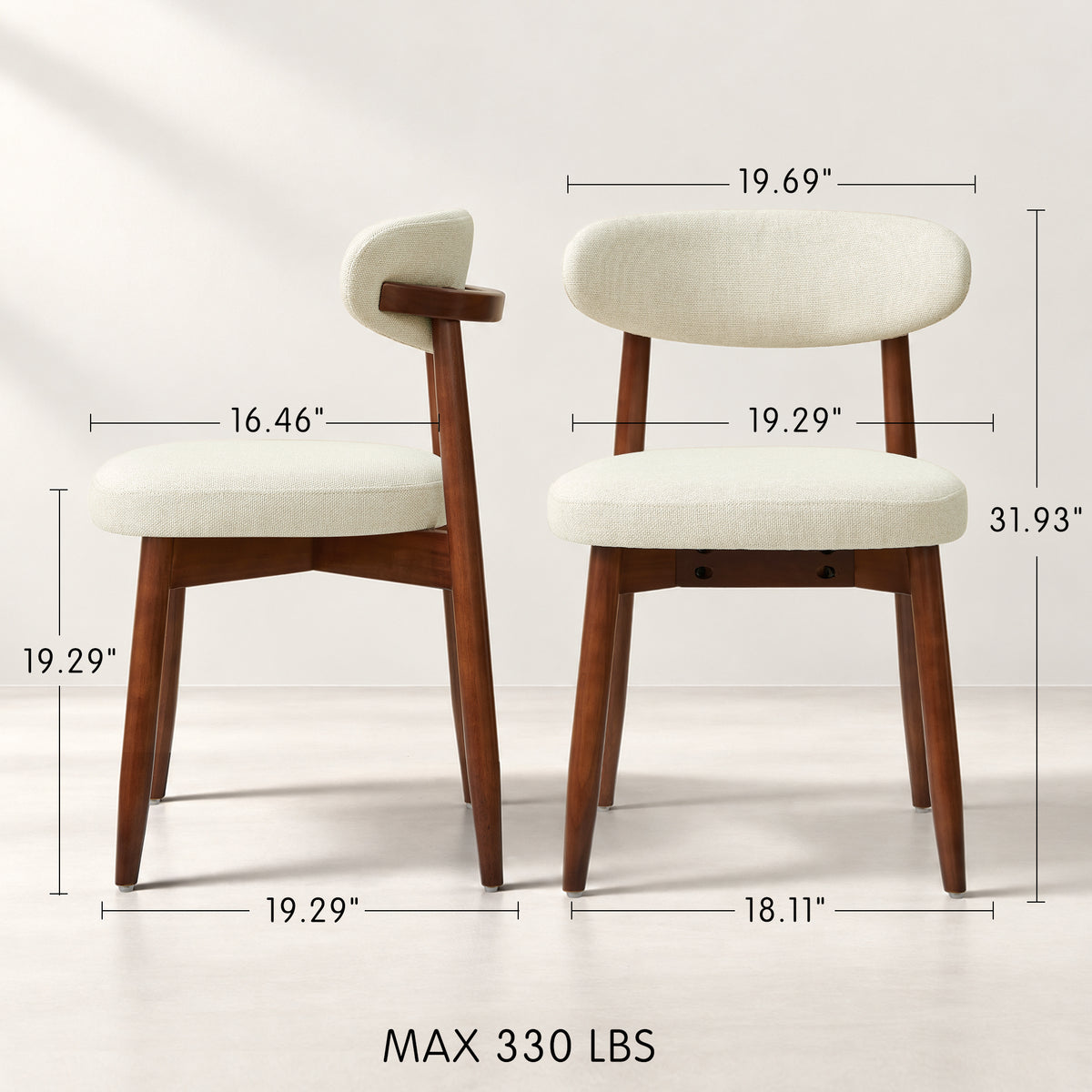 CHUN YI Beige Dining Chairs Set of 2 Mid Century Modern Upholstered Side Dining Chair for Dining Room & Kitchen