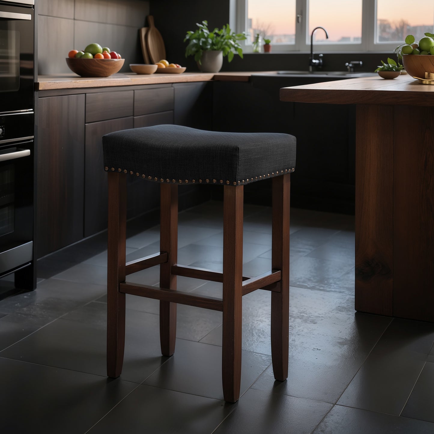 CHUN YI 24" Backless Counter Height Bar Stools, Upholstered Saddle Seat