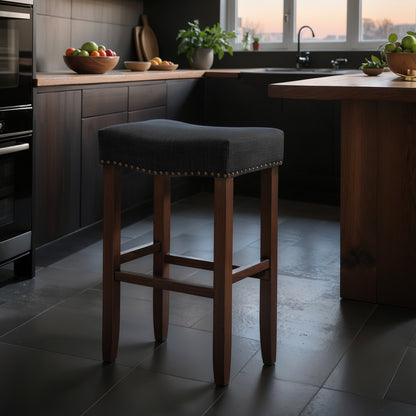 CHUN YI 24" Backless Counter Height Bar Stools, Upholstered Saddle Seat