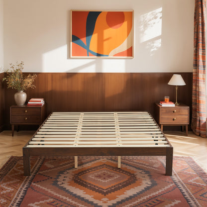 CHUN YI 12" Solid Wood Platform Bed Frame with Wooden Slats