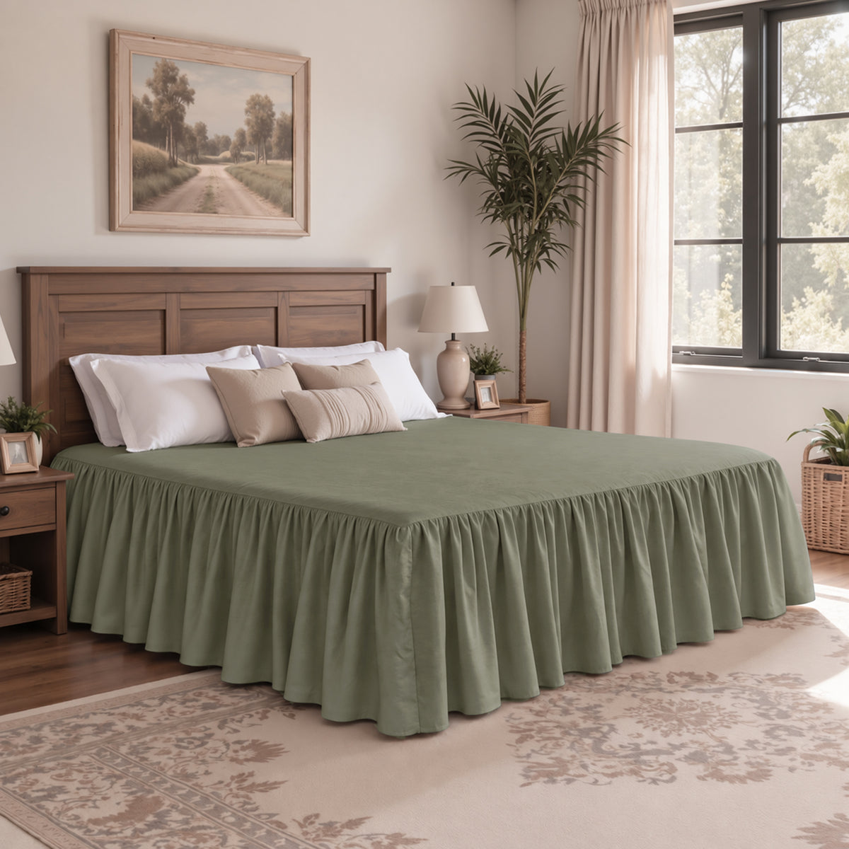 CHUN YI Dust Ruffled Twin Size Bed Skirt, 14 Inch Drop Bedskirt with Split Corners, Washable Smooth Soft Bed Frame Cover