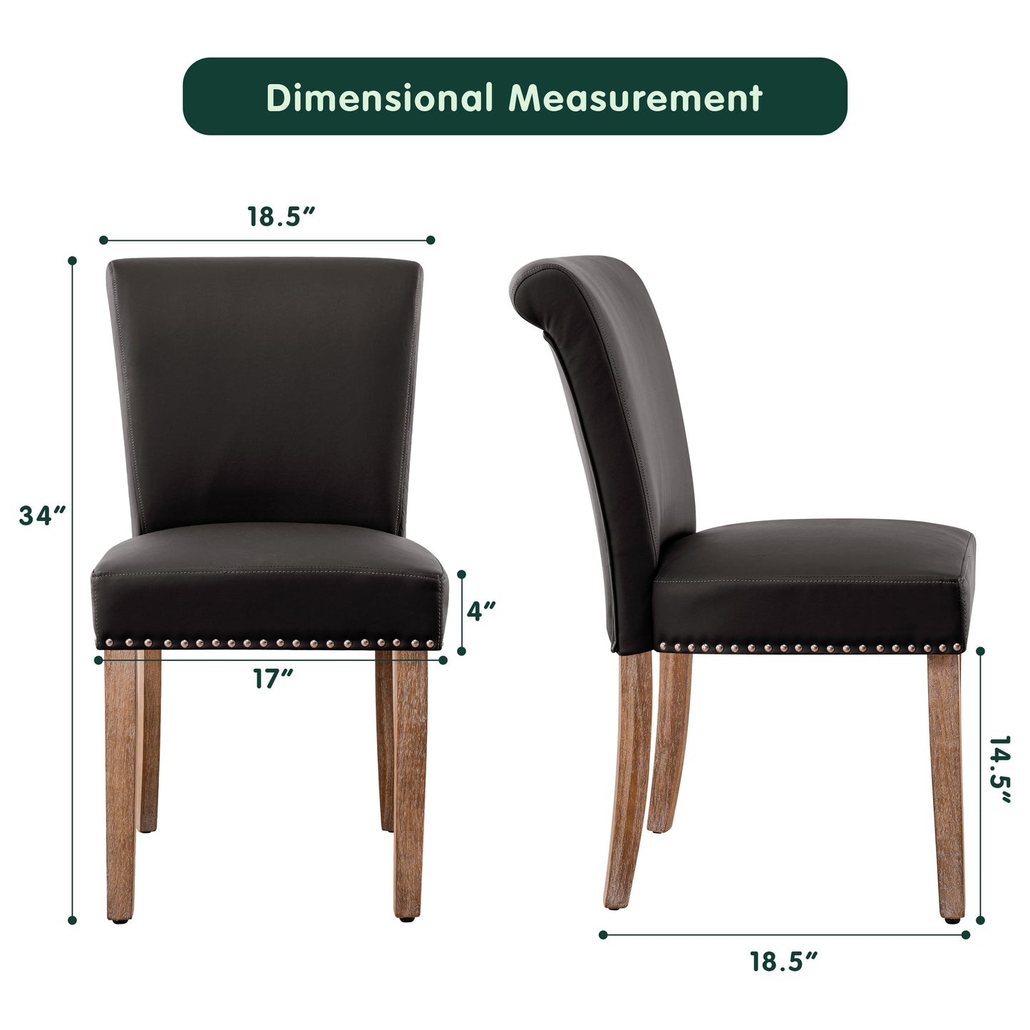 CHUN YI Set of 2 Urban Style PU Leather Rivet Decoration Dining Chairs with Wood Legs