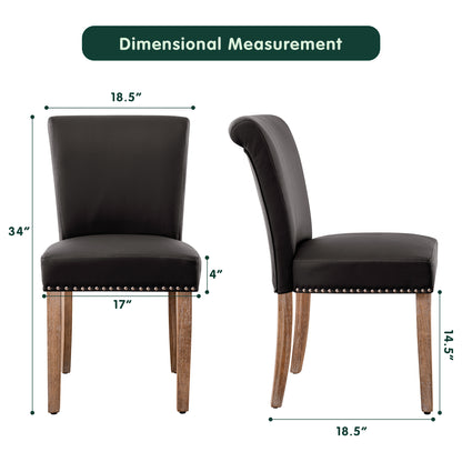 CHUN YI Set of 2 Urban Style PU Leather Rivet Decoration Dining Chairs with Wood Legs