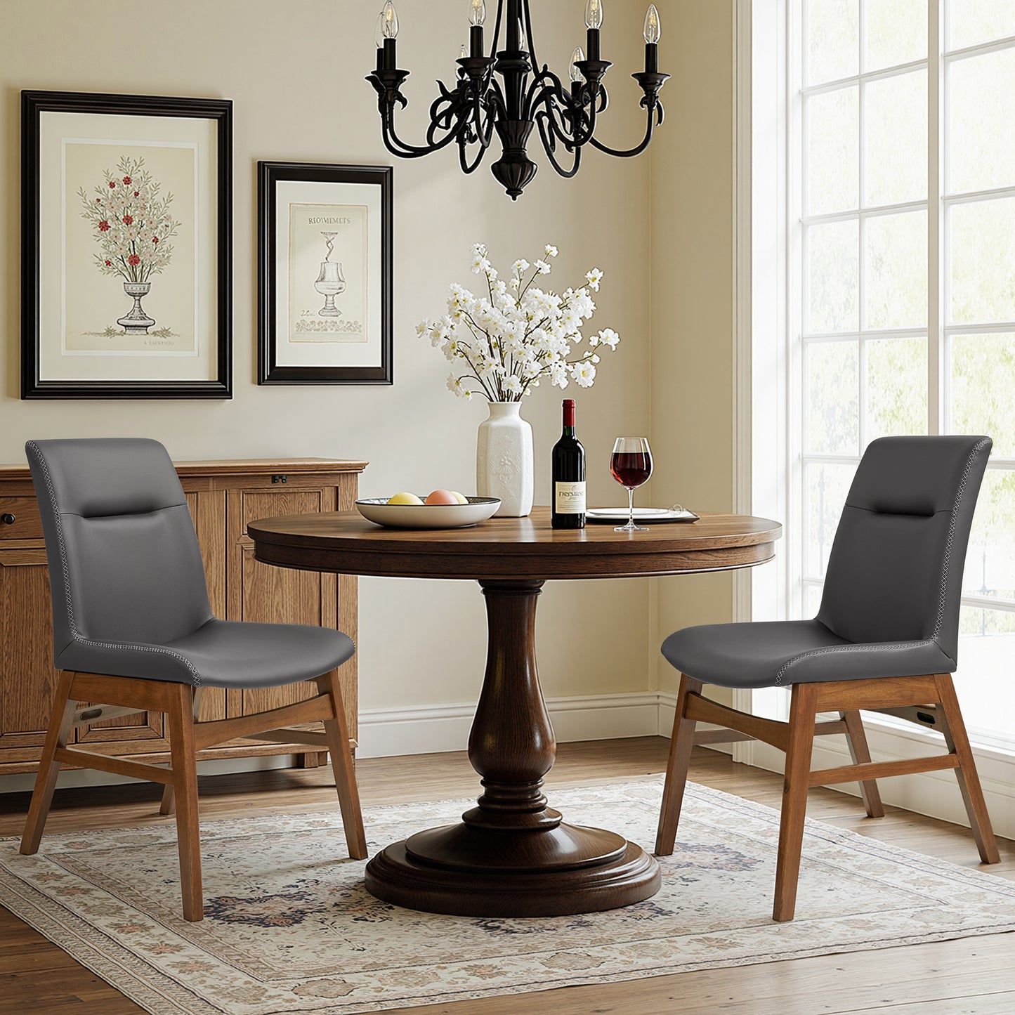 CHUN YI Modern Farmhouse Faux Leather Dining Chairs, Upholstered Kitchen Chairs