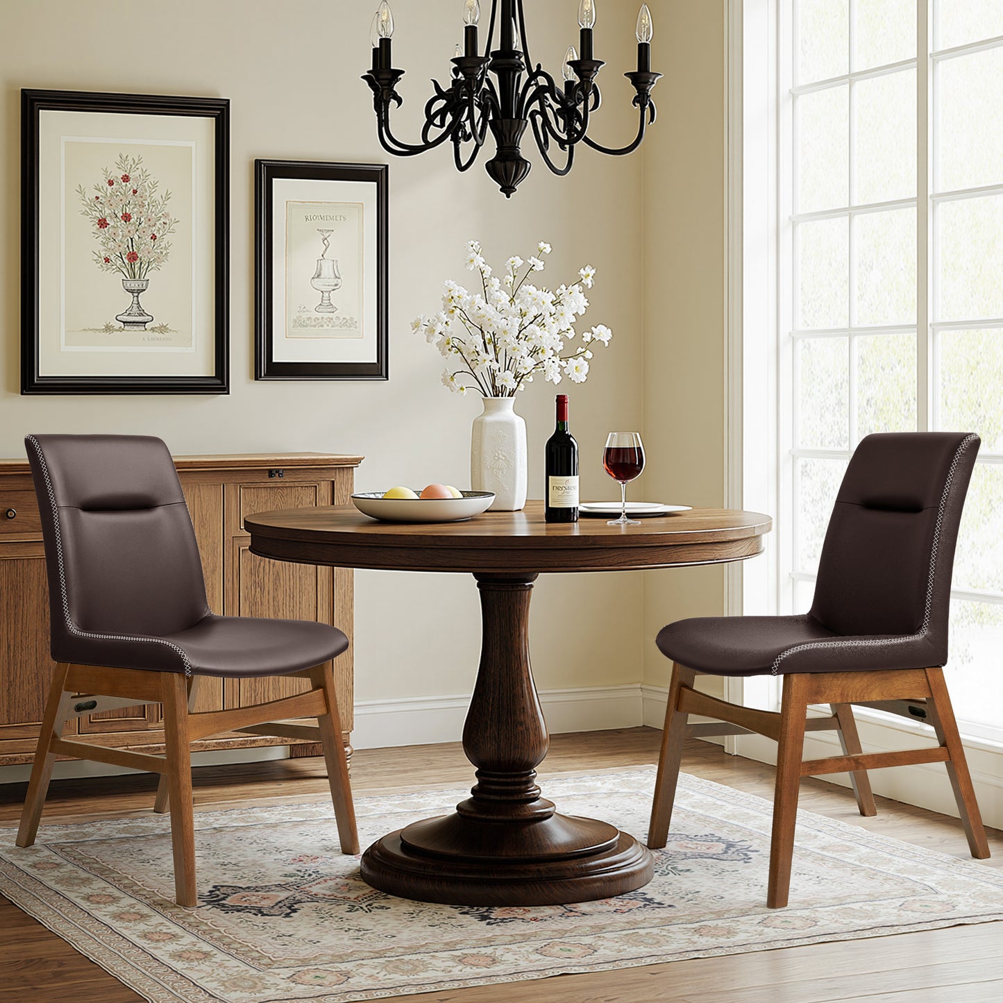 CHUN YI Modern Farmhouse Faux Leather Dining Chairs, Upholstered Kitchen Chairs