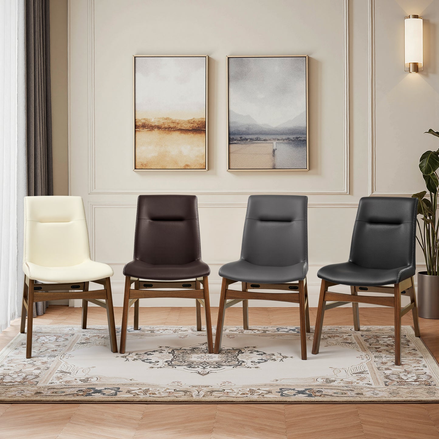 CHUN YI Modern Farmhouse Faux Leather Dining Chairs, Upholstered Kitchen Chairs