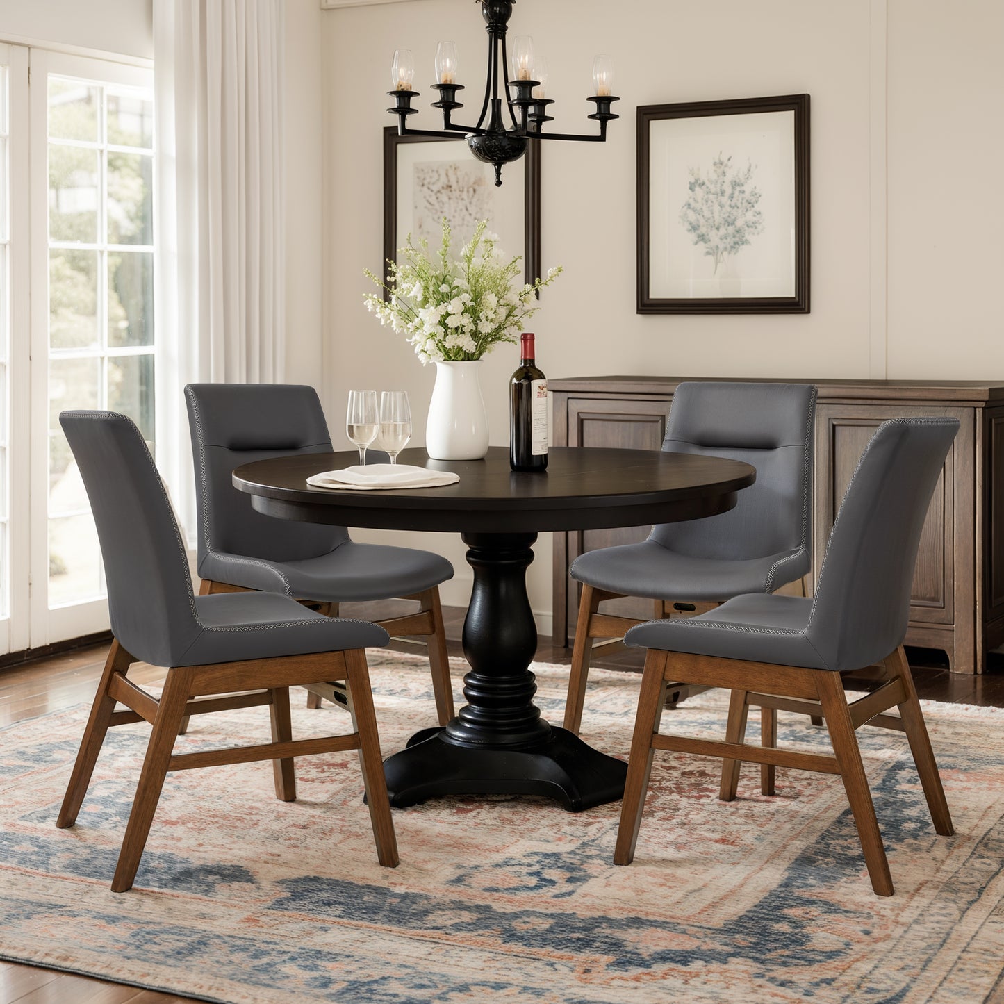 CHUN YI Modern Farmhouse Faux Leather Dining Chairs, Upholstered Kitchen Chairs