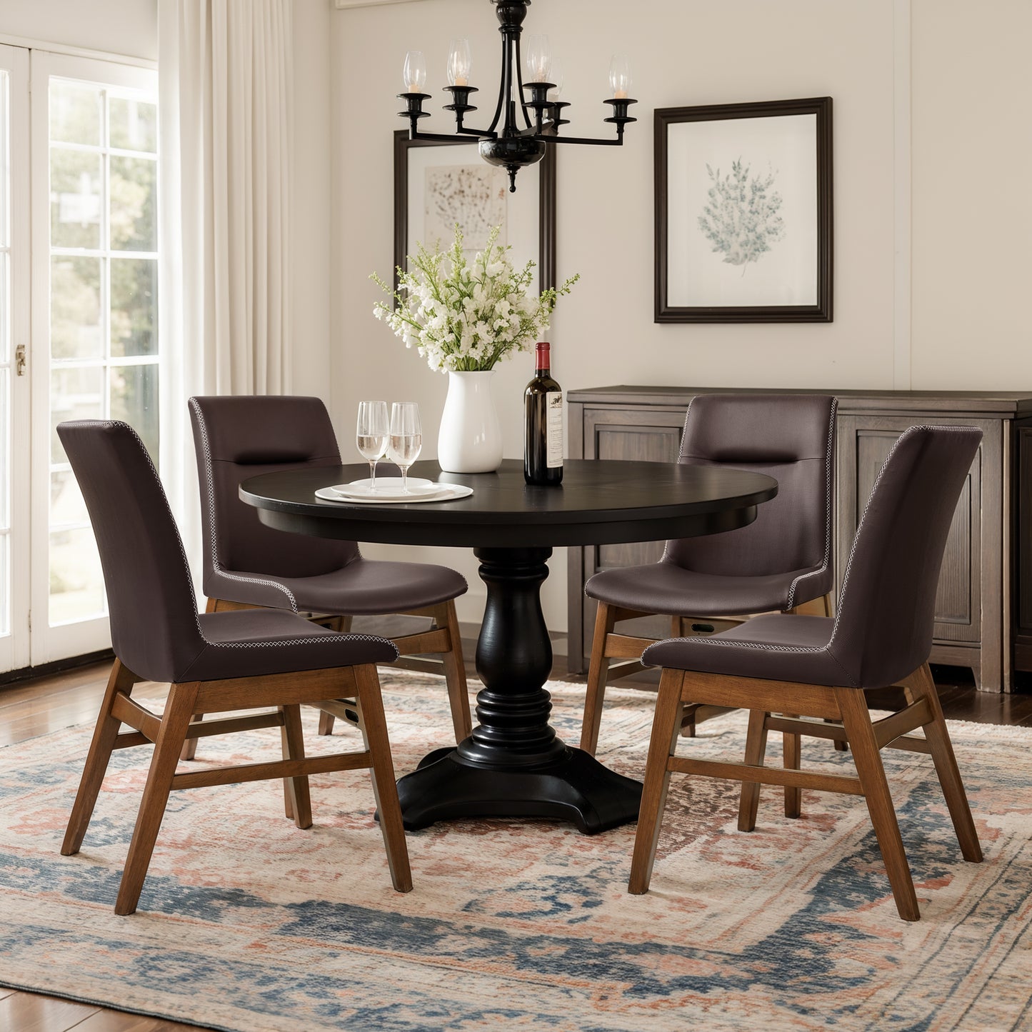 CHUN YI Modern Farmhouse Faux Leather Dining Chairs, Upholstered Kitchen Chairs