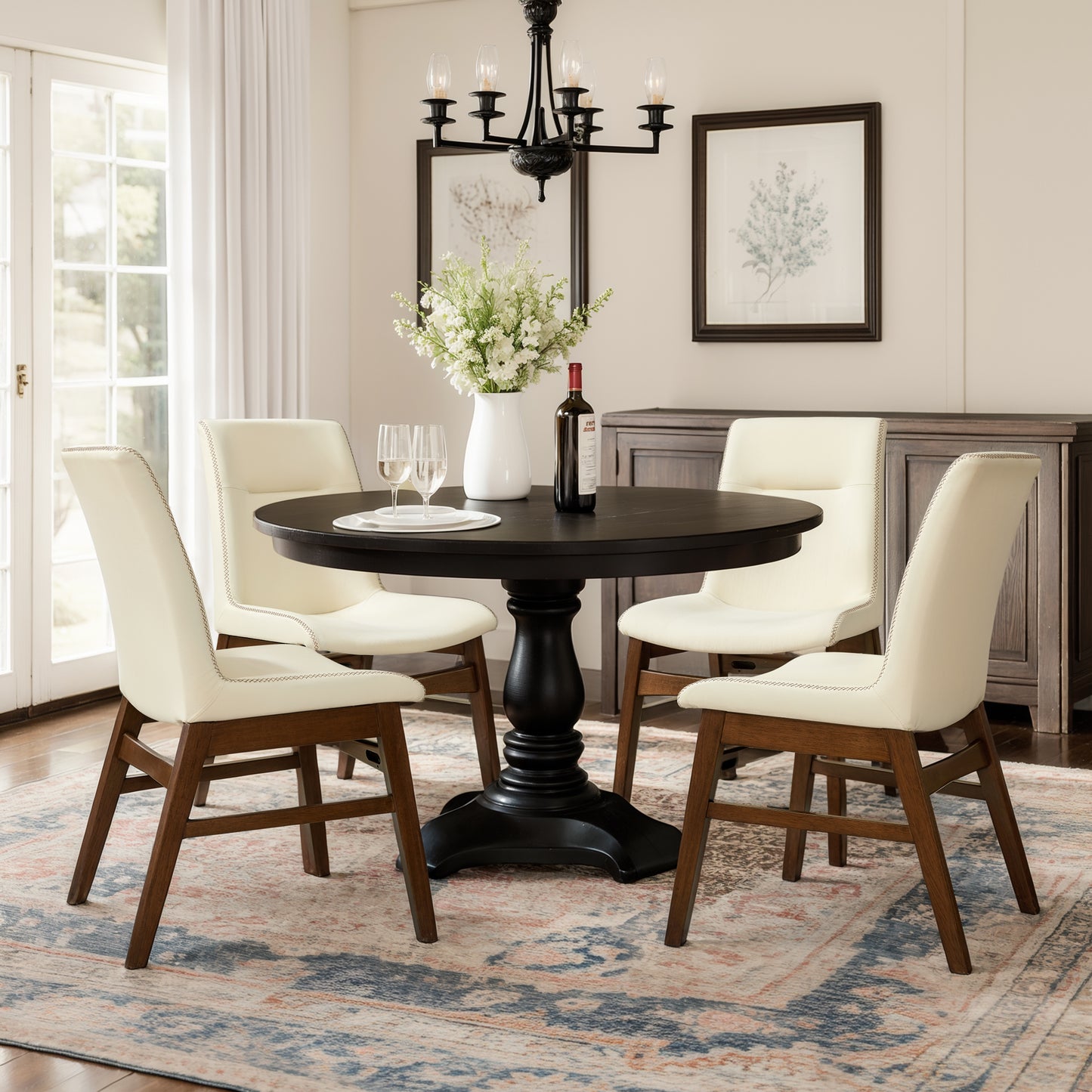 CHUN YI Modern Farmhouse Faux Leather Dining Chairs, Upholstered Kitchen Chairs