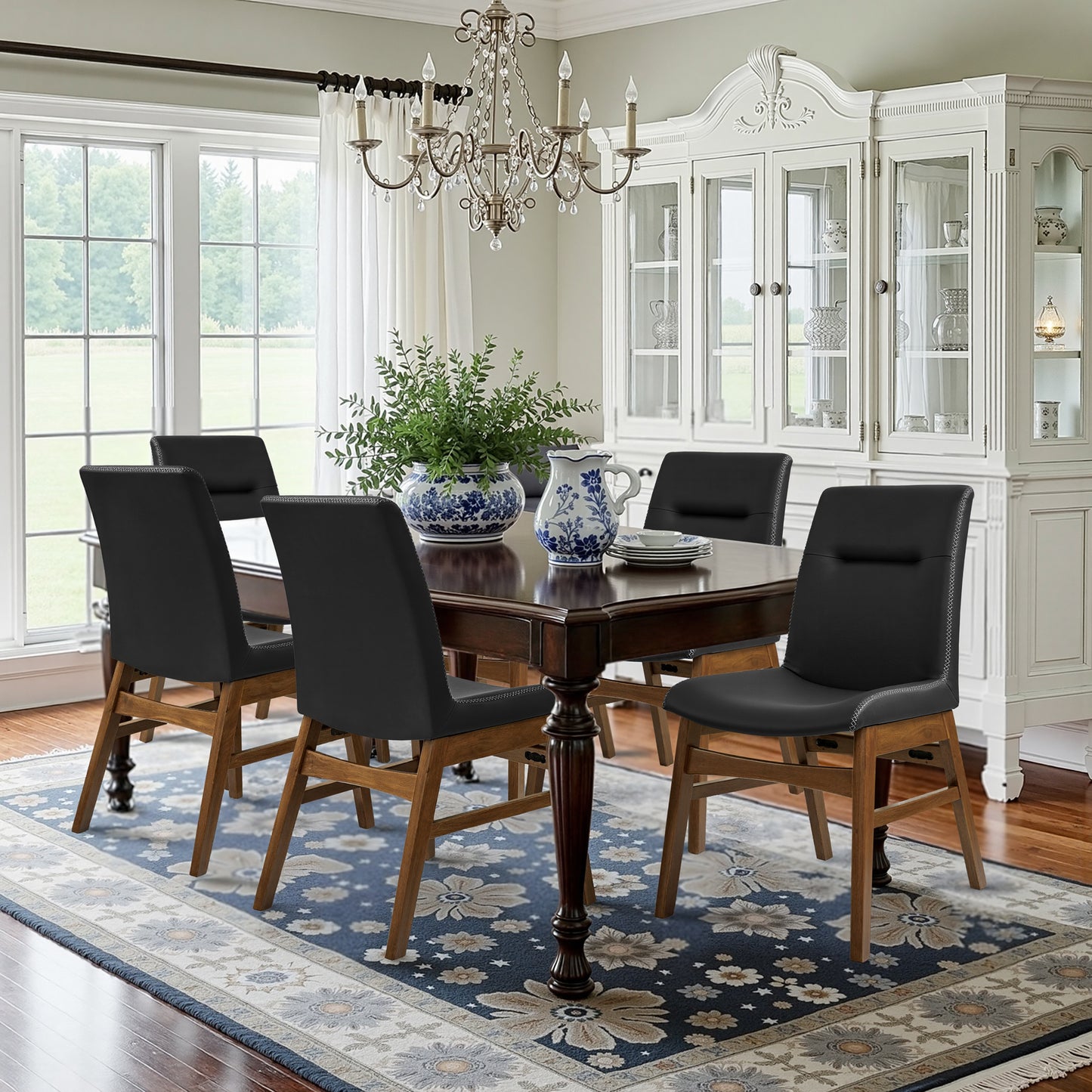 CHUN YI Modern Farmhouse Faux Leather Dining Chairs, Upholstered Kitchen Chairs