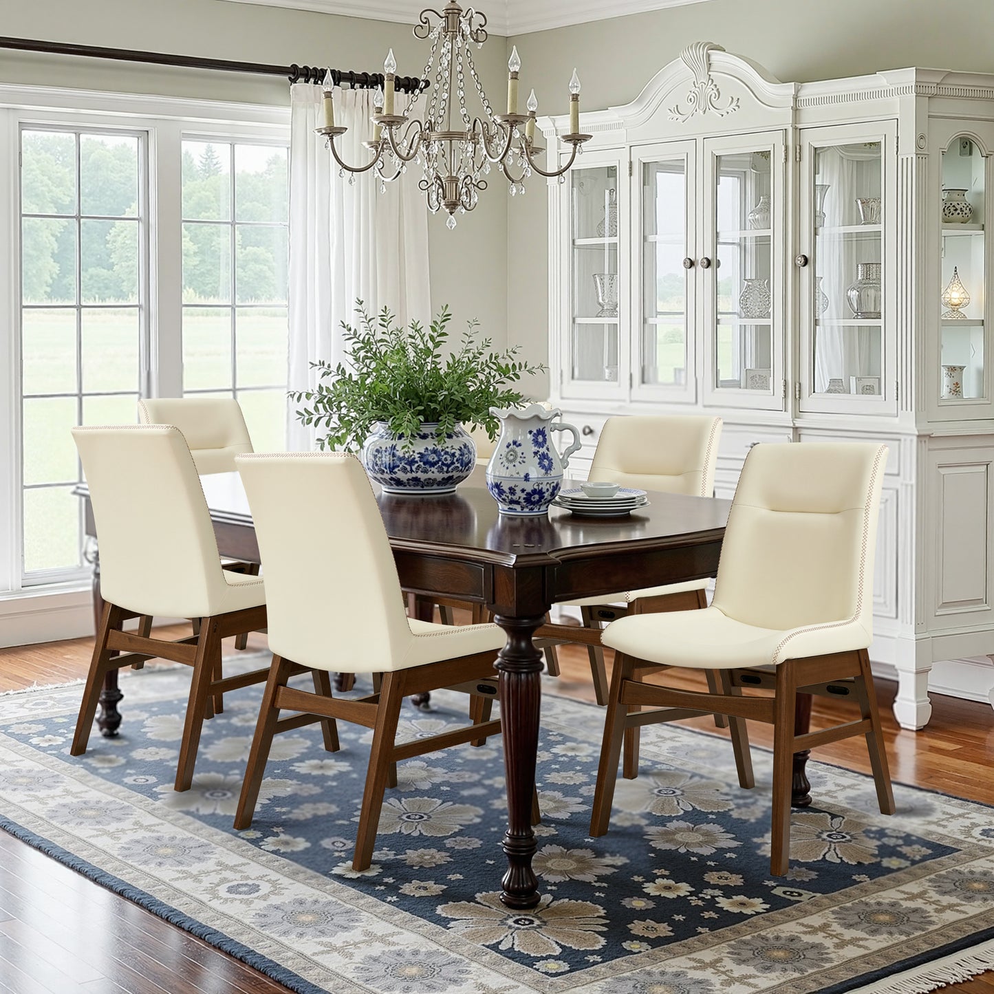 CHUN YI Modern Farmhouse Faux Leather Dining Chairs, Upholstered Kitchen Chairs