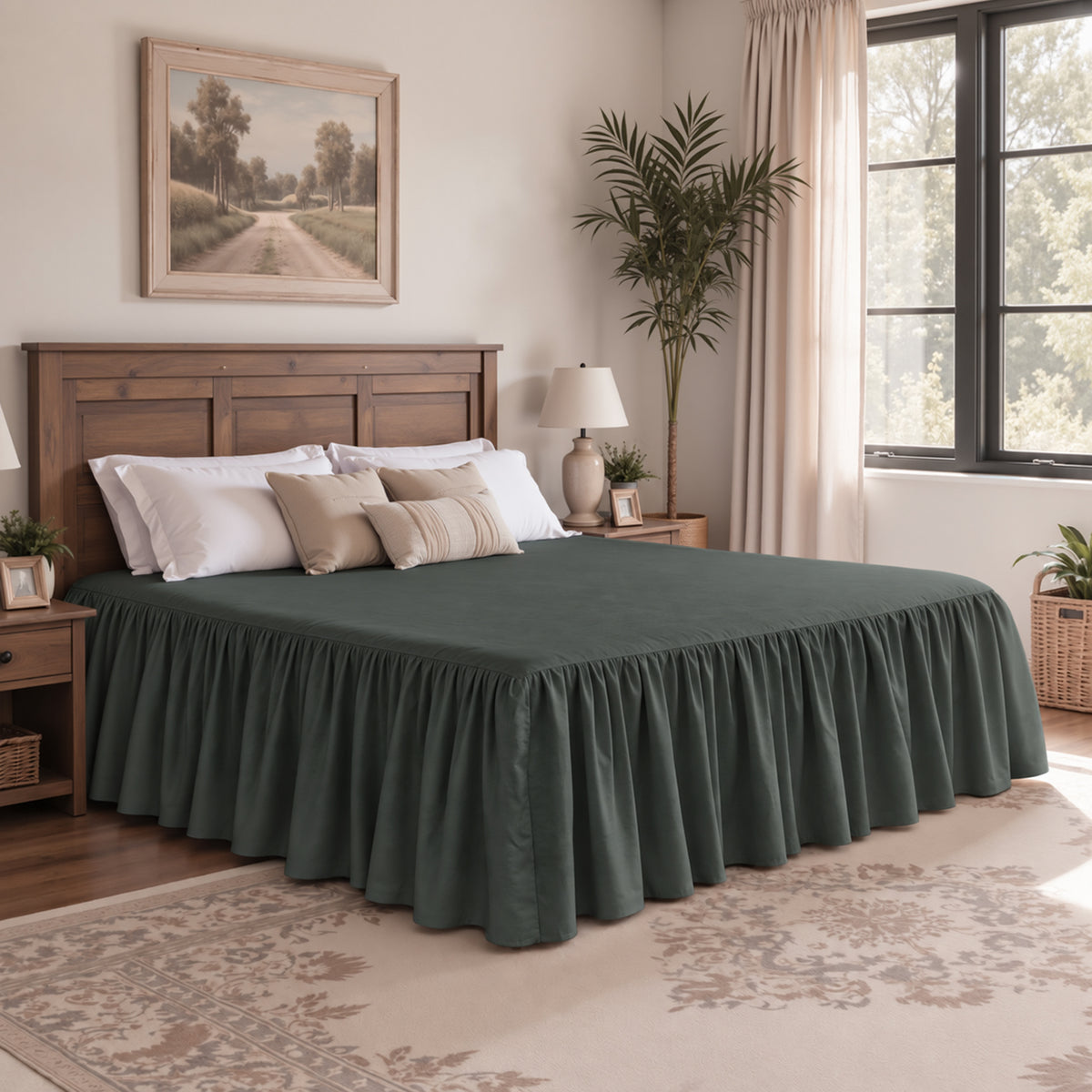 CHUN YI Dust Ruffled Twin Size Bed Skirt, 14 Inch Drop Bedskirt with Split Corners, Washable Smooth Soft Bed Frame Cover