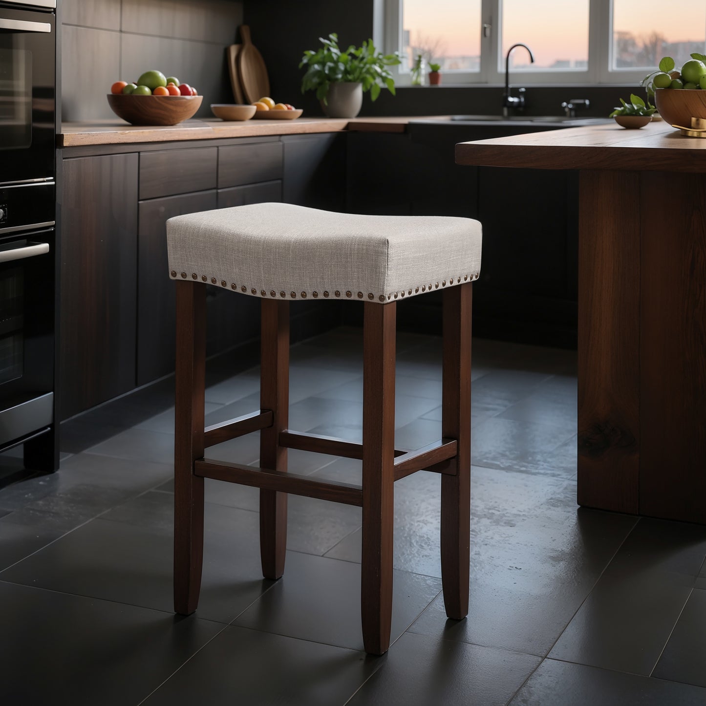 CHUN YI 24" Backless Counter Height Bar Stools, Upholstered Saddle Seat