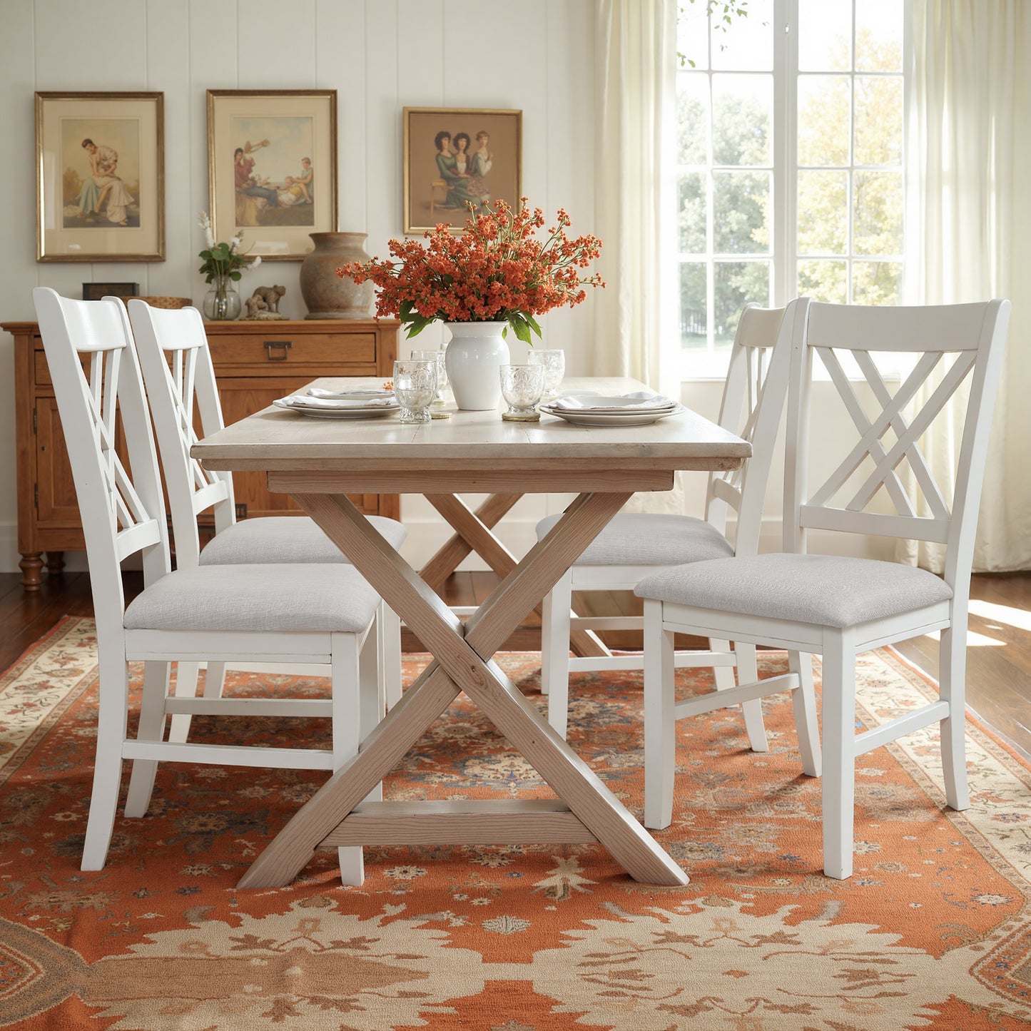 CHUN YI Farmhouse Solid Wood Dining Chairs, Set of 2