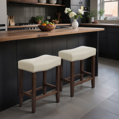 CHUN YI 24" Backless Counter Height Bar Stools, Upholstered Saddle Seat