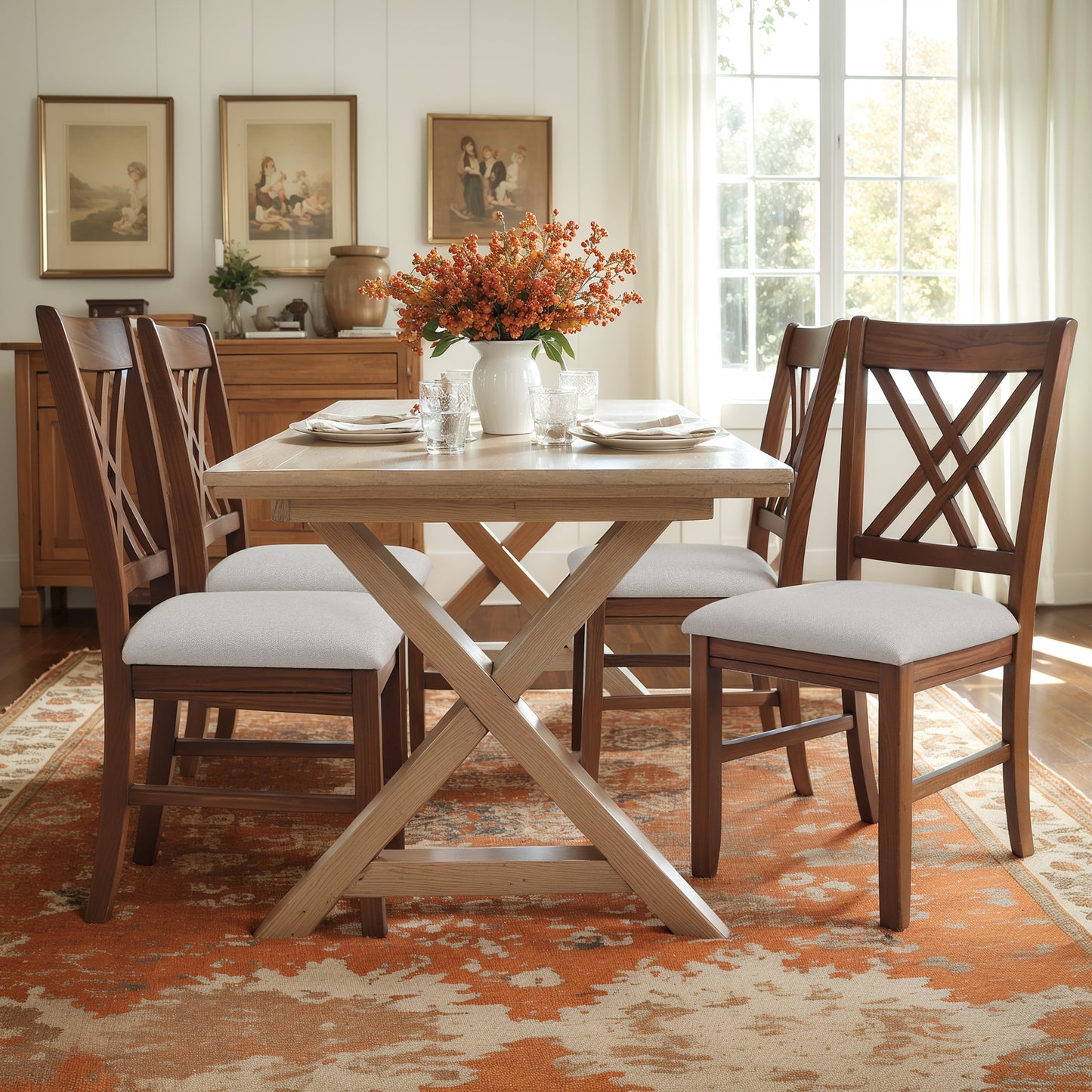 CHUN YI Farmhouse Solid Wood Dining Chairs, Set of 2
