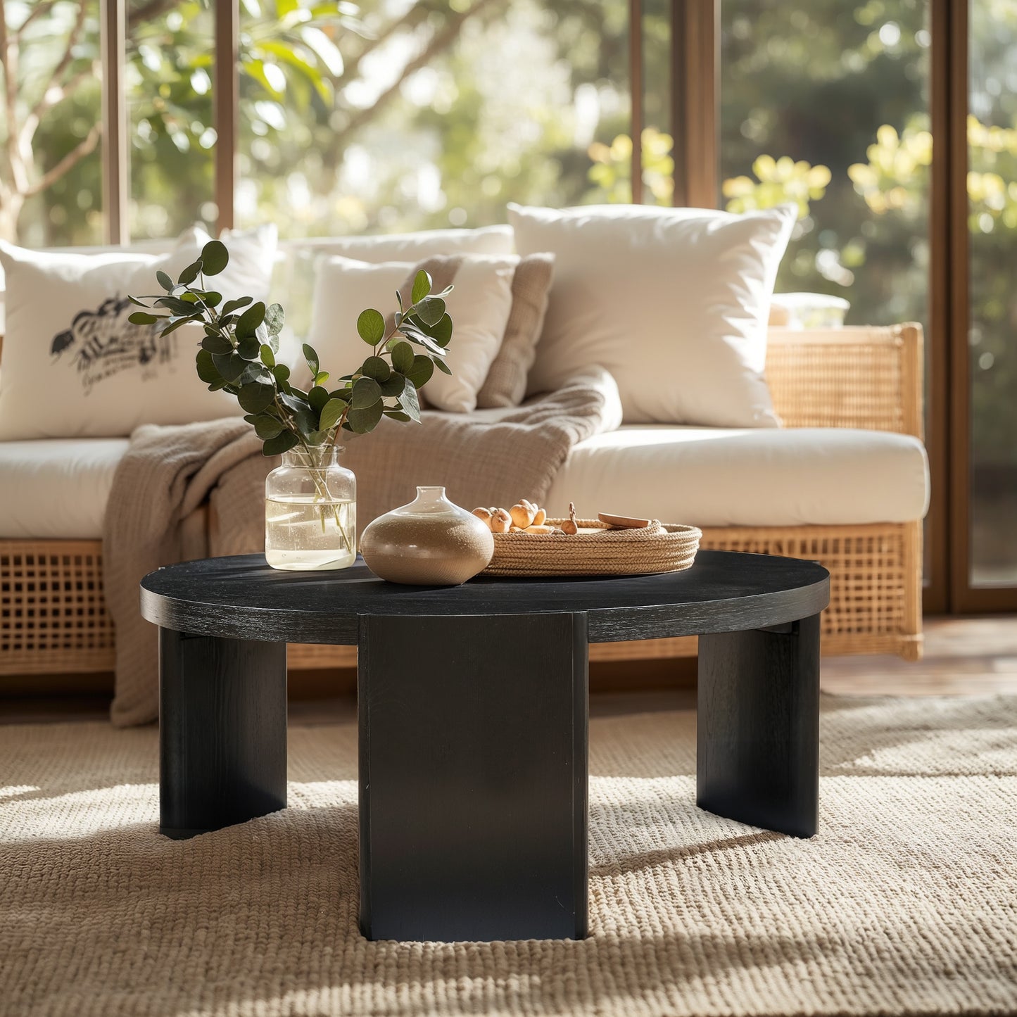 CHUN YI 40" Round Coffee Table for Living Room, Wood Grain Finish, Modern Wood Center Table