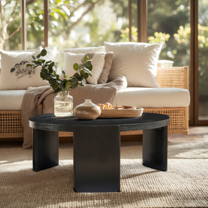 CHUN YI 40" Round Coffee Table for Living Room, Wood Grain Finish, Modern Wood Center Table