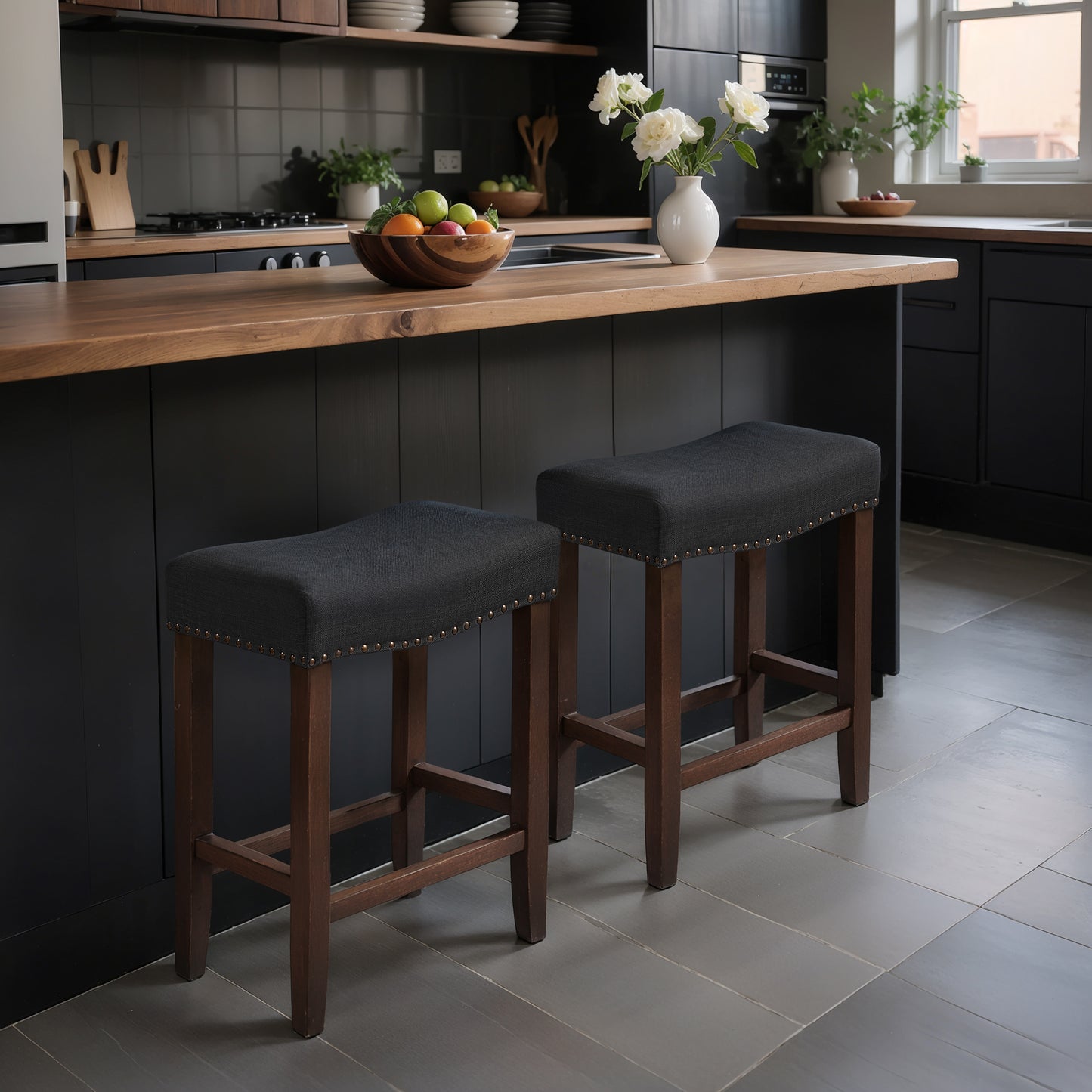 CHUN YI 24" Backless Counter Height Bar Stools, Upholstered Saddle Seat