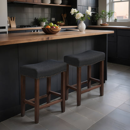 CHUN YI 24" Backless Counter Height Bar Stools, Upholstered Saddle Seat