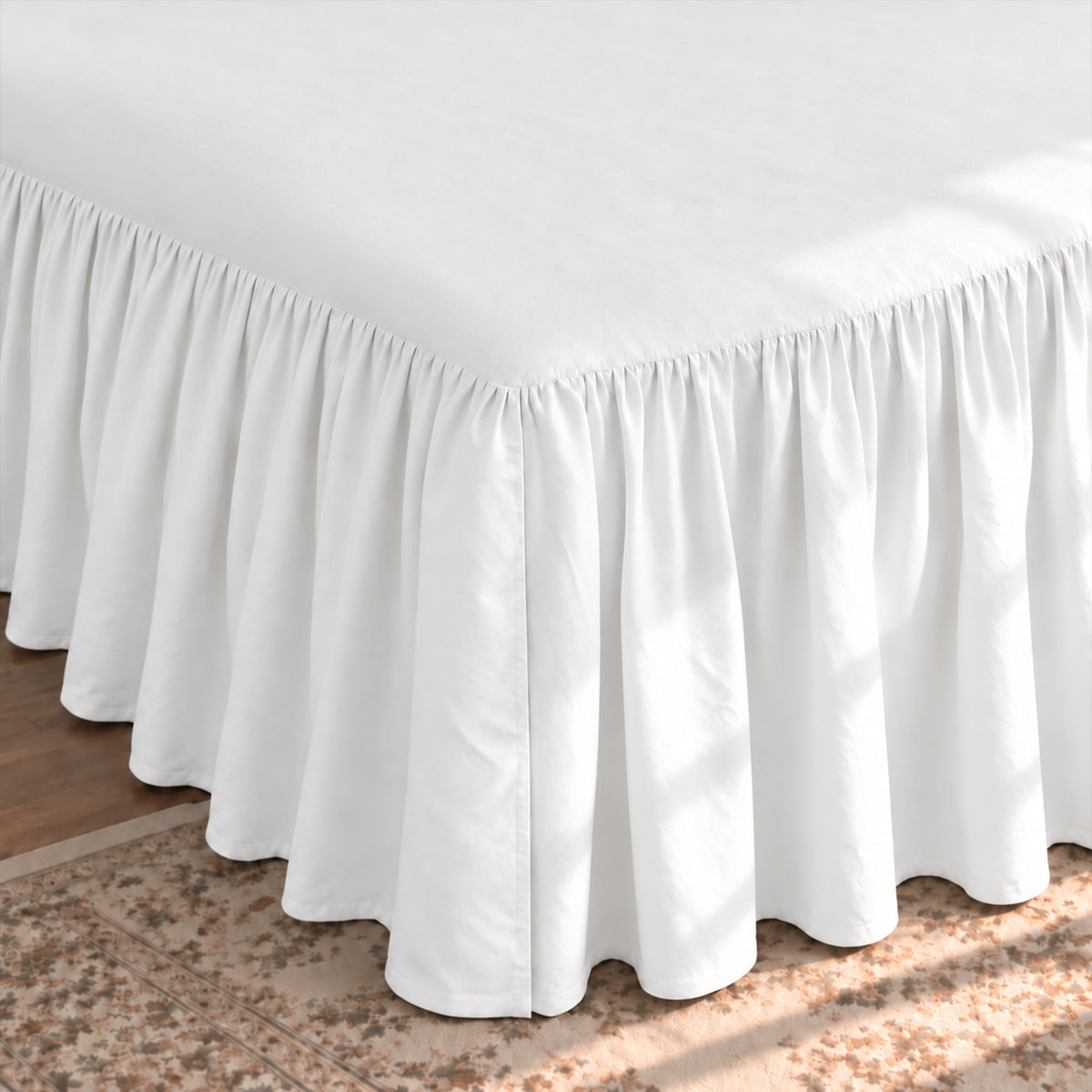 CHUN YI Dust Ruffled Twin Size Bed Skirt, 14 Inch Drop Bedskirt with Split Corners, Washable Smooth Soft Bed Frame Cover