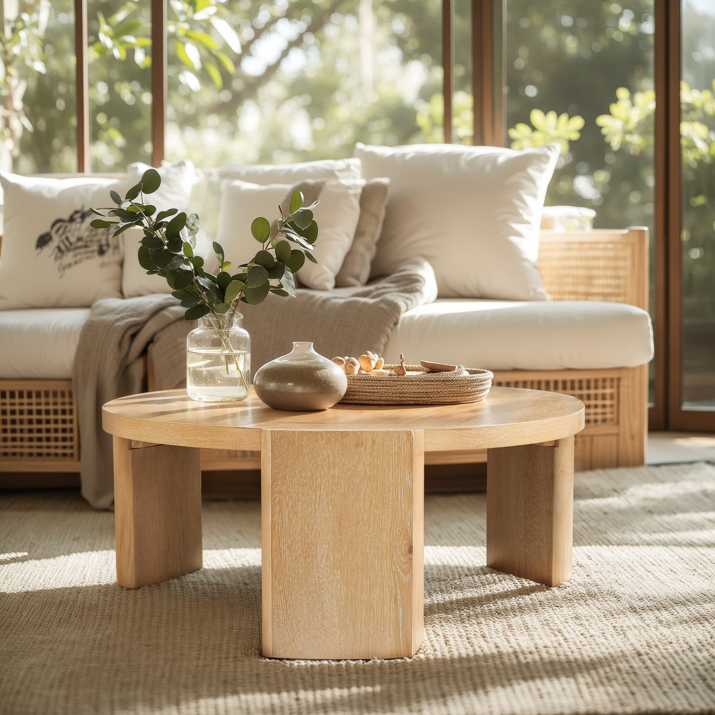 CHUN YI 40" Round Coffee Table for Living Room, Wood Grain Finish, Modern Wood Center Table