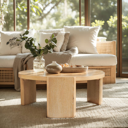 CHUN YI 40" Round Coffee Table for Living Room, Wood Grain Finish, Modern Wood Center Table