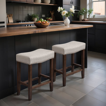 CHUN YI 24" Backless Counter Height Bar Stools, Upholstered Saddle Seat