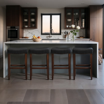 CHUN YI 24" Backless Counter Height Bar Stools, Upholstered Saddle Seat