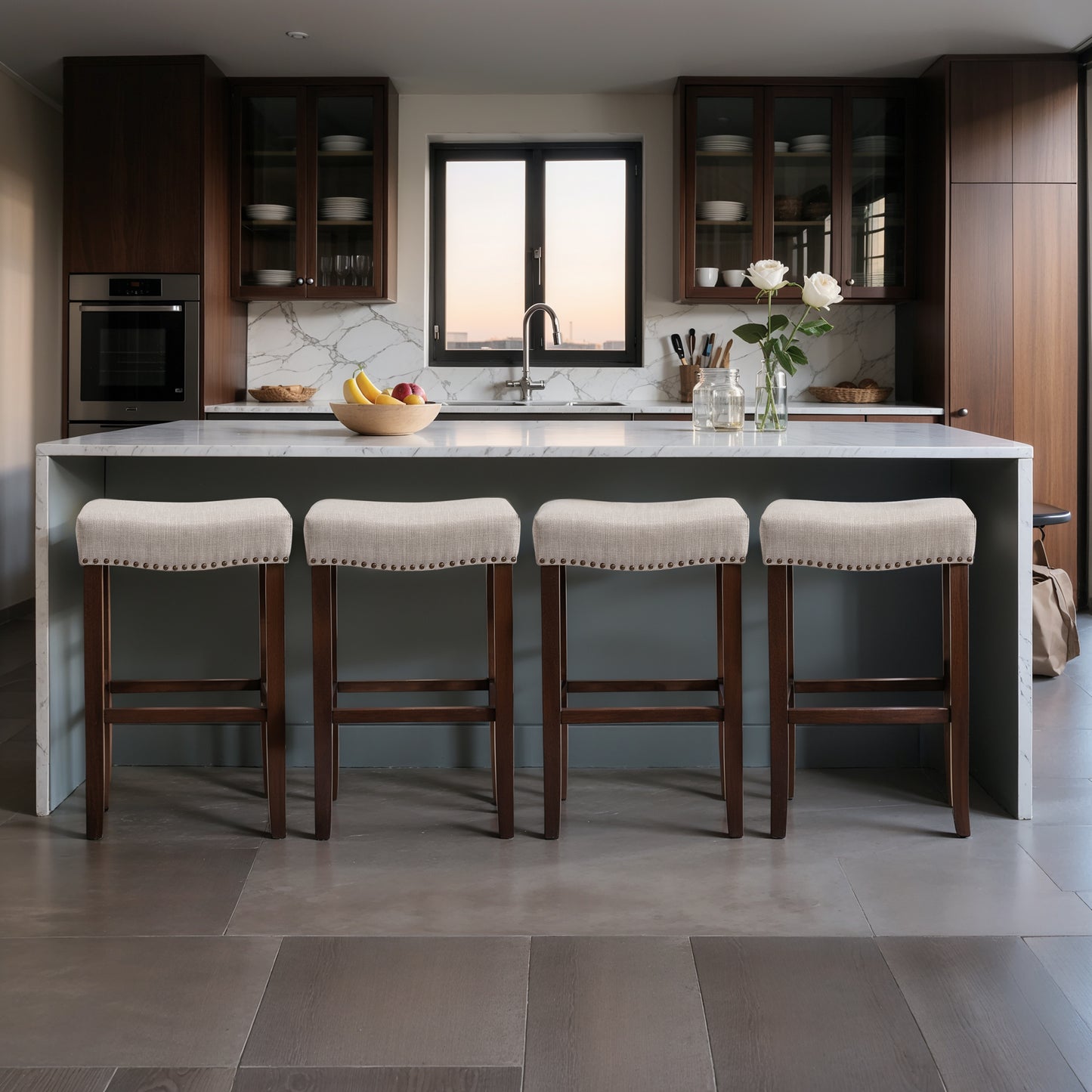 CHUN YI 24" Backless Counter Height Bar Stools, Upholstered Saddle Seat