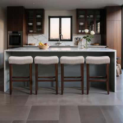 CHUN YI 24" Backless Counter Height Bar Stools, Upholstered Saddle Seat