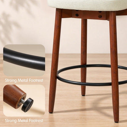 CHUN YI Beige Bar Height Stools Wooden Upholstered Curved Back Counter Height Bar Stool