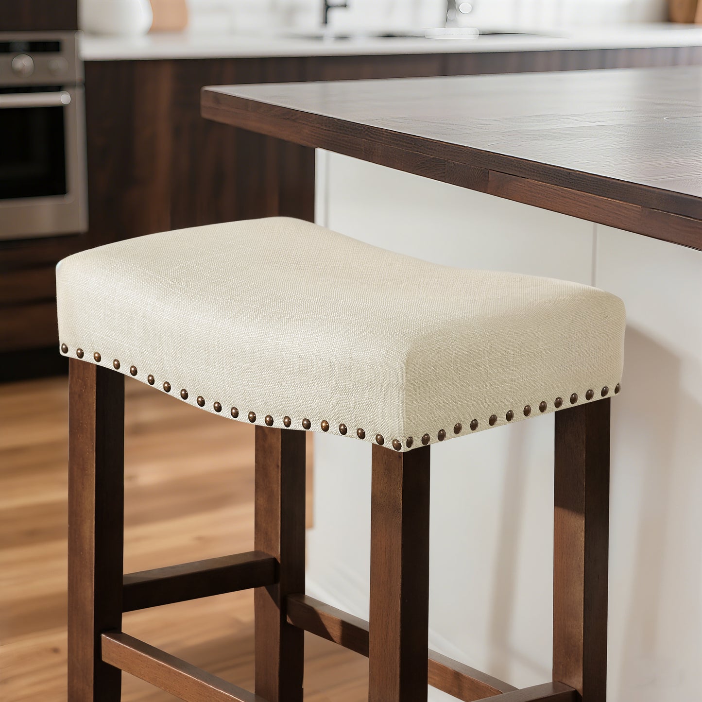 CHUN YI 24" Backless Counter Height Bar Stools, Upholstered Saddle Seat